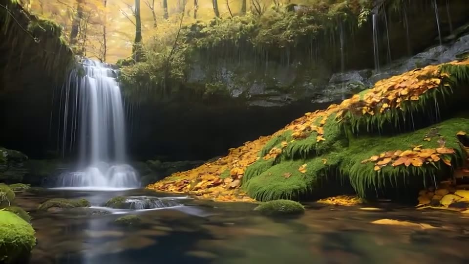 Cascade et sous-bois du Jura, plan tiré du film d'ambiance